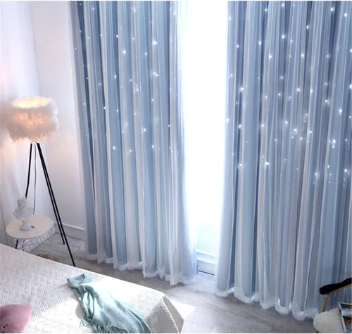 Vista 8 de Abreeze - Cortinas blackout con estrellas, de doble capa, con velo blanco y ojales superiores, para combinar, ideal para sala, y dormitorio, 1 panel