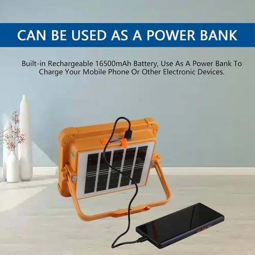 Vista 5 de Luz de trabajo recargable portátil solar, 16500 mAh, 120 W, batería de inundación magnética, luz de trabajo de 10000 lm, luces LED para exteriores