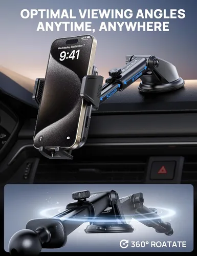 Vista 3 de Soporte ajustable para parabrisas de automóvil, soporte de tablero de ventosa para todos los teléfonos celulares, (+ gancho de ventilación)