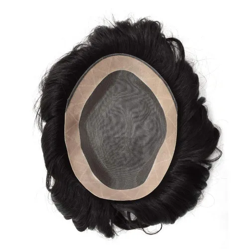 Vista 6 de Toupee - Pieza de cabello humano real para hombre, sistema de pelo tipo tupé para hombres, piezas de pelo fino mono polivinílico para hombre, pieza
