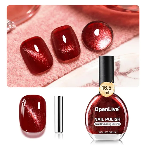Vista 12 de OpenLive - Esmalte de uñas de ojo de gato negro, 16.5 ml de esmalte de uñas de purpurina reflectante de secado rápido con barra magnética