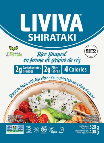 Vista 3 de LIVIVA Shirataki orgánico con forma de arroz con certificación ceto, bajo en calorías, 14 onzas (paquete de 6)