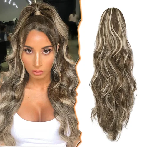 Vista 13 de BARSDAR Extensiones de cola de caballo con clip de garra, extensiones de cabello corto ondulado negro de 14 pulgadas para mujer, extensiones