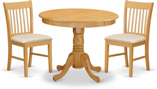 Vista 11 de East West Furniture ANNO3-MAH-C Juego de mesa y sillas de cocina de 3 piezas contiene una mesa de comedor redonda con pedestal y 2 sillas de comedor
