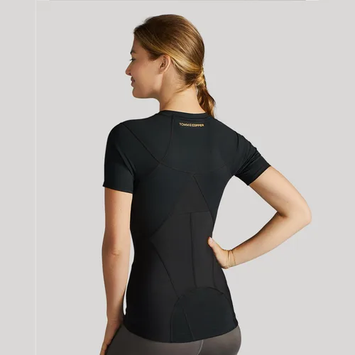Vista 3 de Tommie Copper Camisa de compresión de manga corta con cuello en V para mujer con cremallera frontal Corrector de postura Soporte de espalda