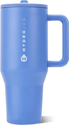 Vista 65 de HydroJug Traveler - Botella de agua de 40 onzas con asa y pajita abatible - Cabe en portavasos, vaso resistente a fugas - Reutilizable, aislado