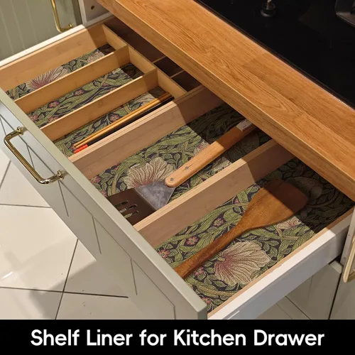 Vista 7 de Vintage Shelf Liner for Kitchen Cabinets Drawer Liner 12in×10ft