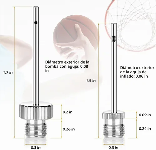Vista 2 de Agujas para bomba de balón, tapas de vástago de válvula de neumático, adaptadores de válvula Presta a Schrader, boquillas de inflado de globos, Kit