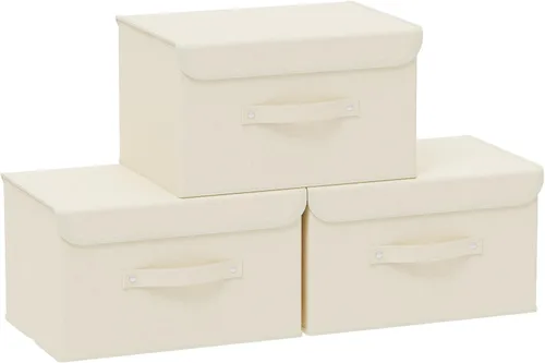 Vista 9 de Cajas de almacenamiento, contenedores de almacenamiento plegables con tapas, cestas de almacenamiento de tela de algodón y lino con asa