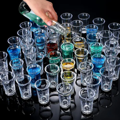 Vista 4 de Zubebe Juego de 150 vasos de chupito de acrílico de 1.2 onzas con base pesada, vasos pequeños redondos de plástico transparente, a granel