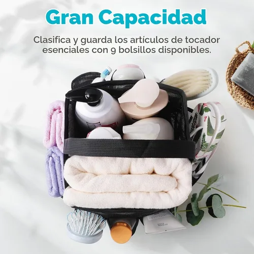 Vista 4 de Eudele – Neceser de malla para ducha portátil para artículos básicos de dormitorio universitario, bolsa de ducha grande con 8 bolsillos para playa