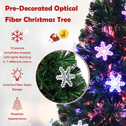Vista 2 de BestComfort Árbol de Navidad artificial preiluminado de 3 pies con fibra óptica multicolor, 12 luces LED en forma de copo de nieve, estrella