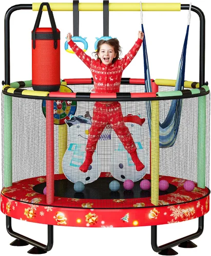 Vista 13 de Lamerge Kids Trampoline, Toddler Bouncing Trampoline with Safety Enclosure Net, ASTM-Approved, 500lbs Capacity, Ages 1-8, Adjustable Handrail
