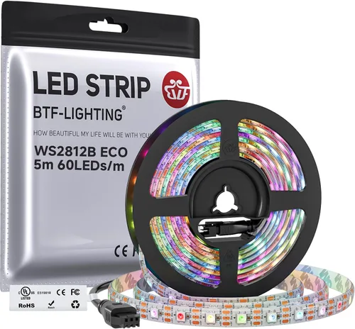 Vista 13 de BTF-LIGHTING WS2812B Tira LED RGB ECO, efectos de persecución 5050SMD direccionables individualmente, 3.3 pies, 60 píxeles/m, color de ensueño Negro