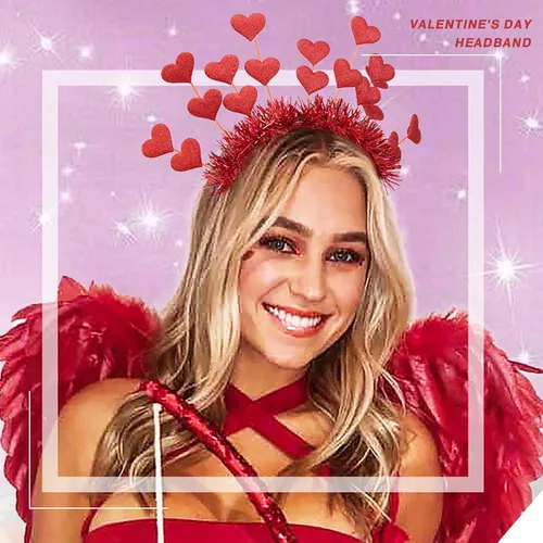 Vista 5 de Olbye Diadema para el día de San Valentín, diadema de corazón rojo, para fiestas, día de San Valentín, accesorios para el cabello para mujeres