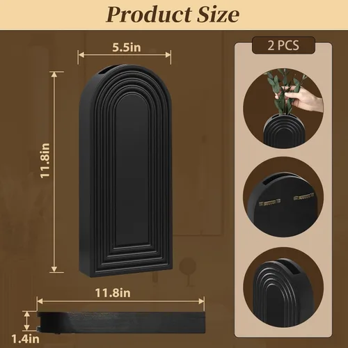 Vista 7 de Juego de 2 jarrones de pared de madera con eucalipto de hierba de las pampas, decoración de pared moderna de estilo bohemio para sala de estar