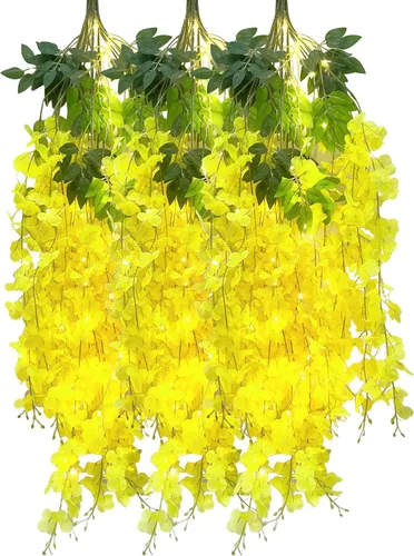 Vista 23 de Paquete de 5 guirnaldas de flores colgantes de glicina rosa, enredaderas de flores artificiales de 3.77 pies, glicinia falsa, guirnalda colgante