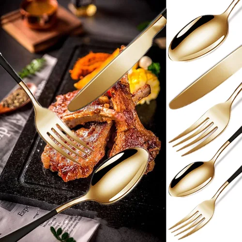 Vista 5 de Vilihkc Juego de cubiertos de 20 piezas de cubiertos de acero inoxidable para 4, regalo resistente, cuchillo pulido espejo, tenedor, cuchara