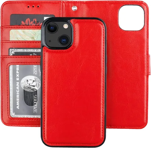 Vista 12 de Bocasal Funda tipo cartera desmontable para iPhone 13 con bloqueo RFID, ranuras para tarjetas, soporte de piel sintética de alta calidad, soporte