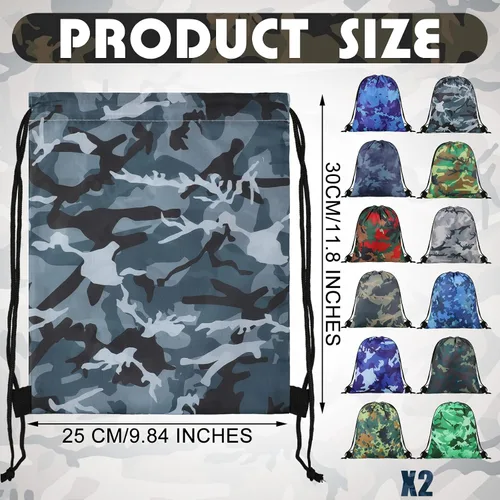Vista 4 de Woanger Mochila de camuflaje con cordón de 24 piezas para bolsa de camuflaje impermeable con cordón, bolsas de viaje ligeras de camuflaje a granel