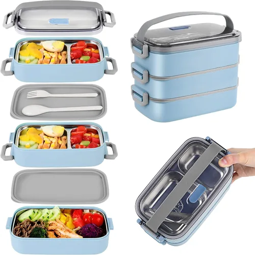Vista 11 de Caja Bento de acero inoxidable para adultos y niños, lonchera japonesa a prueba de fugas, recipientes divididos para alimentos y comidas, juego