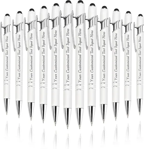 Vista 28 de Bolígrafo personalizado, 50 bolígrafos personalizados, grabado a granel con logotipo de nombre, lápiz digital de tinta negra suave con toque