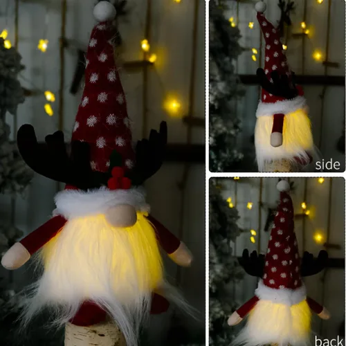 Vista 2 de Gnomo iluminado de Navidad, regalo navideño de elfo hecho a mano, funciona con pilas, adornos de Navidad de mesa de invierno.