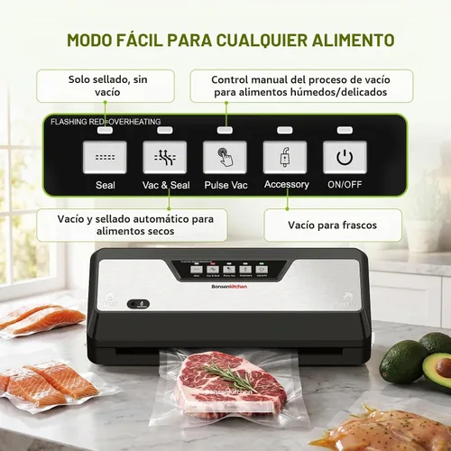 Vista 3 de Bonsenkitchen Máquina selladora al vacío,1 rollo y 5 bolsas precortadas