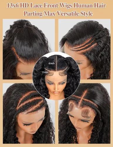 Vista 3 de Pelucas de cabello humano con encaje frontal transparente HD de 18 pulgadas y 13 x 6 pulgadas, predepiladas con cabello de bebé, rizado profundo