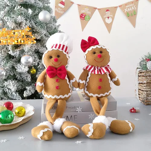 Vista 4 de BALONAR Figuras de Hombre de Jengibre de Peluche de Navidad de 15 Pulgadas de Tamaño Grande Niño Niña con Sombrero de Chef Moño Adorno de Navidad