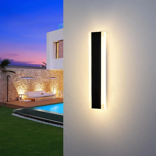 Vista 13 de Lámpara de pared para exteriores, moderna lámpara de pared LED larga, color negro, IP65, impermeable, 12 W, 3000 K, luces de pared rectangulares