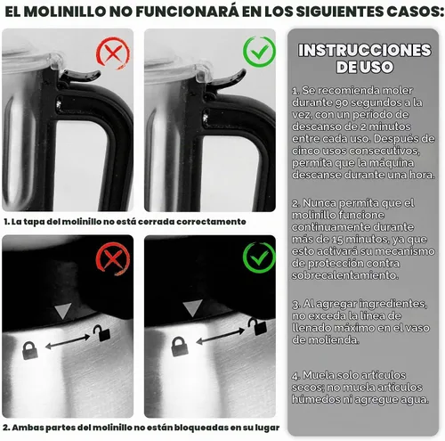 Vista 5 de Molinillo de especias eléctrico, molinillo de hierbas y nueces para la cocina, molinillos de espresso desmontables con cuchillas de acero