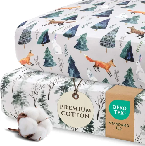 Vista 9 de Pobibaby Paquete de 2 sábanas bajeras para cuna para niñas, juego de sábanas de mezcla de algodón de primera calidad, suaves y transpirables