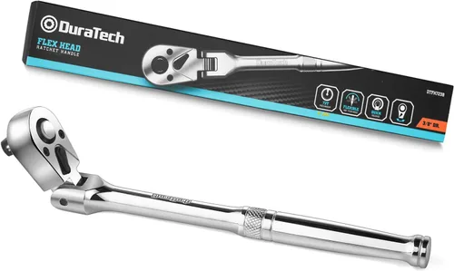 Vista 9 de DURATECH Mango de trinquete de 1/4 pulgadas con cabeza flexible, llave de trinquete de 72 dientes, liberación rápida, interruptor reversible
