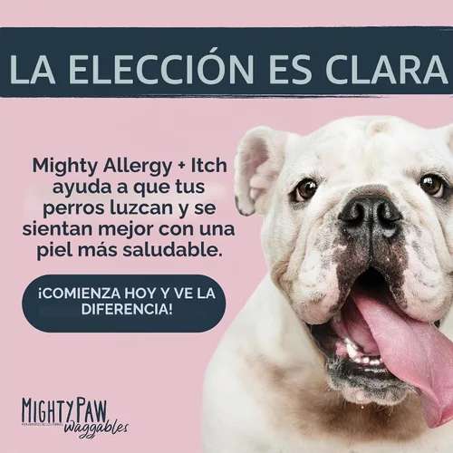 Vista 7 de Mighty Paw Waggables Allergy Immune + Itch (fabricado en los Estados Unidos) Paquete de 2 masticables para perros antipicazón para perros. Vitaminas
