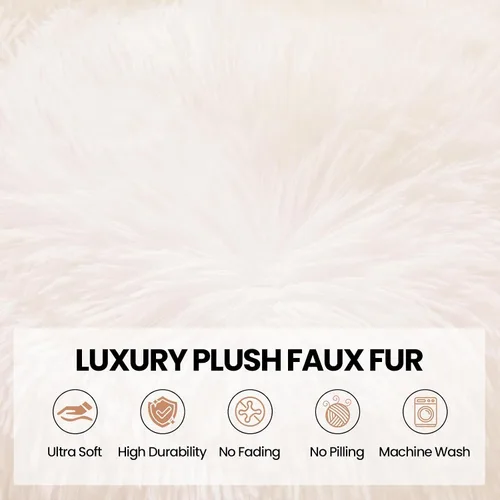 Vista 5 de Fundas para puf de pelo sintético mullido color beige, funda para silla puff de felpa suave color beige para niños y niñas, almacenamiento de puf