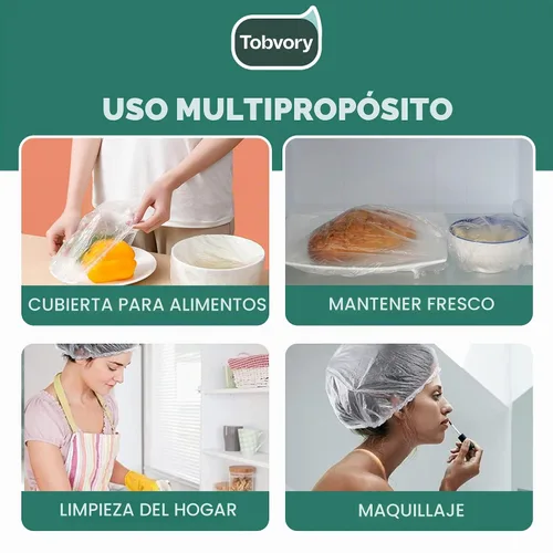 Vista 6 de Gorros de ducha desechables - 100 unidades Tobvory, gorro de ducha impermeable de plástico para mujer y hombre, gorro de ducha extra elástico