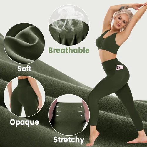 Vista 2 de Opuntia Paquete de 5 leggings para mujer, cintura alta, control de abdomen, suaves, color negro, pantalones de yoga adelgazantes para entrenamiento
