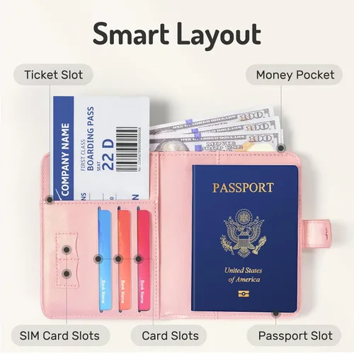 Vista 2 de Forvencer Funda para pasaporte con cierre de cremallera seguro, cartera de pasaporte premium para viajes, bonita funda de tarjeta de bloqueo RFID
