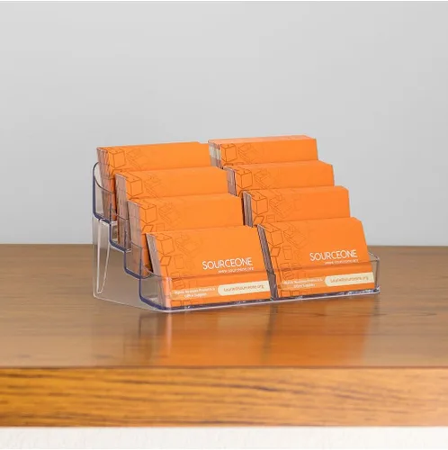 Vista 4 de Soporte de escritorio para tarjetas de presentación de bolsillo en acrílico transparente con 8 espacios Source One (BC-8P).