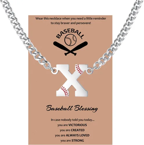Vista 26 de QINJIEJIE Collar de béisbol inicial A-Z con letras, accesorios deportivos, colgante de encanto de béisbol, joyería de cadena de acero inoxidable 2-P