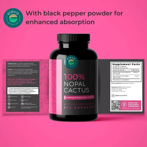 Vista 8 de Paquete de bergamota cítrica y cactus nopalo, 180 cápsulas de bergamota cítrica, 240 cápsulas de cactus nopal, 1500 mg de cactus tuno secado al sol