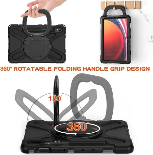 Vista 5 de Funda para Samsung Galaxy Tab S9 Ultra/S8 Ultra, resistente, resistente, grado militar, a prueba de golpes, con rotación de 360°, función atril