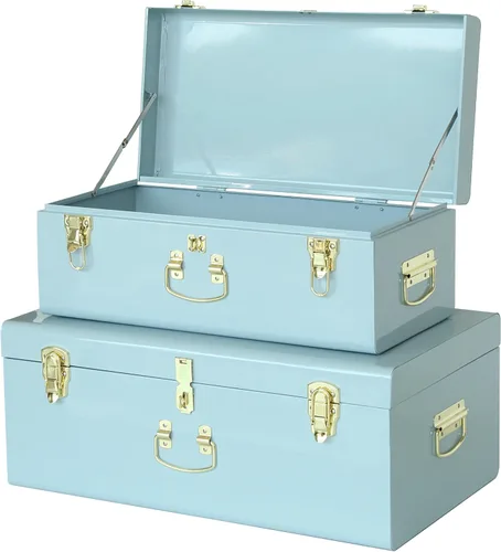 Vista 10 de Vixdonos Juego de 2 baúles decorativos de metal grande, organizador de dormitorio universitario con cerrojos y asa para decoración del hogar, 23.7 x