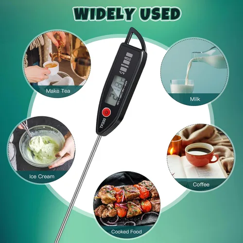 Vista 7 de Copkim Juego de 3 Termómetros de Cocina Impermeables para Agua, Líquidos, Velas y Carne. Termómetro Digital de Carne con Sonda Larga de Lectura Negro
