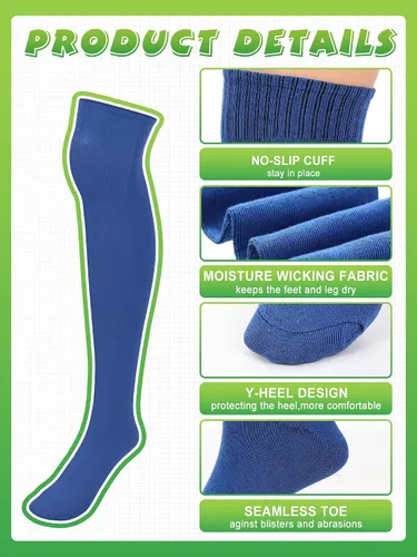 Vista 3 de Xtinmee 16 pares de calcetines de béisbol por encima de la rodilla, calcetines de fútbol extra largos deportivos de rendimiento deportivo