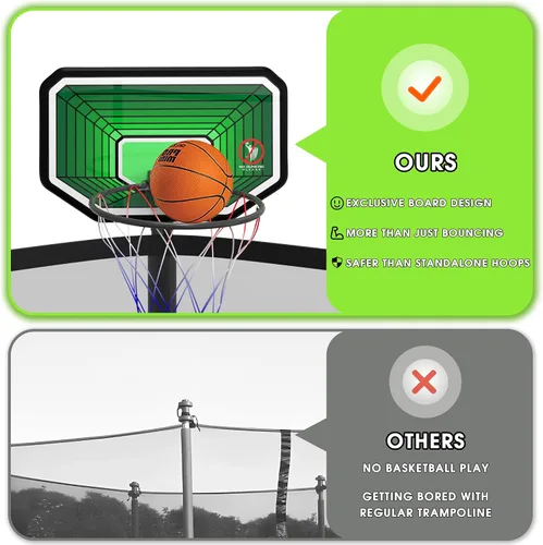 Vista 6 de LHX 1500LBS Tranpoline Outdoor 8 10 12 14 15 16FT for Kids and Adults, Backyard Outdoor Tranpoline with Basketball Hoop, Widened Ladder, Heavy Duty