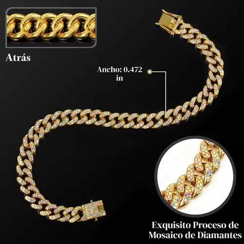 Vista 2 de LEIFIDE Collar de Cadena para Perro con Enlace de Diamante Collar para Cachorros de 12 mm de Ancho Collar de Metal para Gatos Collar de Cristal