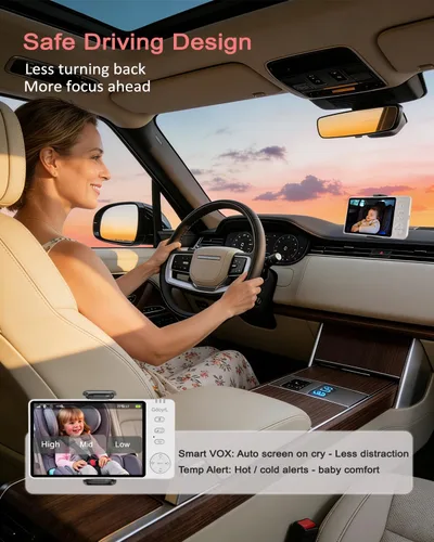 Vista 4 de Cámara inalámbrica para automóvil de bebé con HD 1080P IPS de 5 pulgadas, monitor de asiento trasero giratorio de 360° alimentado por USB