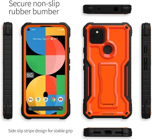 Vista 4 de ExoGuard Funda para Google Pixel 5A 5G, funda de goma a prueba de golpes, protector de pantalla integrado y soporte compatible con Google Pixel 5A